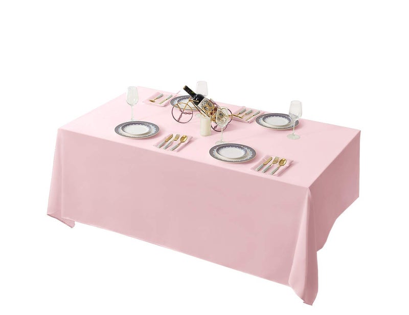 Surmente Pink Tablecloth 90 x 132-inch Rectangular Polyester Table Cloth for Weddings, Banquets, or Restaurants - Image 1